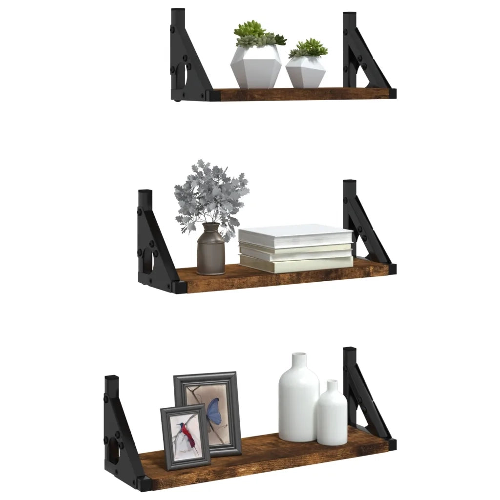 Set Mensole Parete 3pz Rovere Fumo in Legno Multistratocod mxl 83729