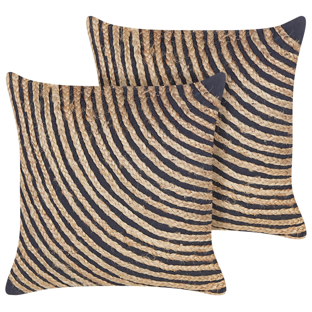 Set di 2 cuscini decorativi juta beige 45 x 45 cm federa boho intrecciata tinta unita