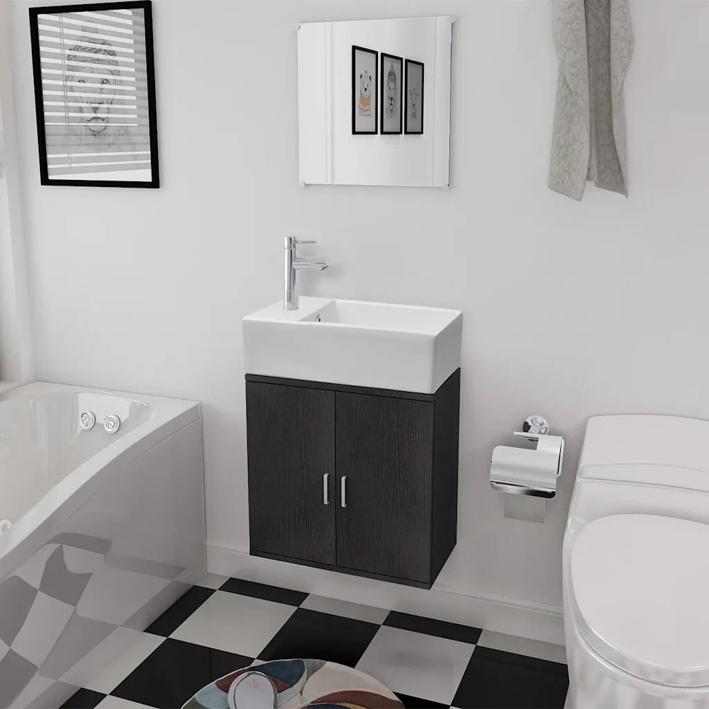 Set Mobili da Bagno | Armadio da bagno con Lavabo 3 pz Nero