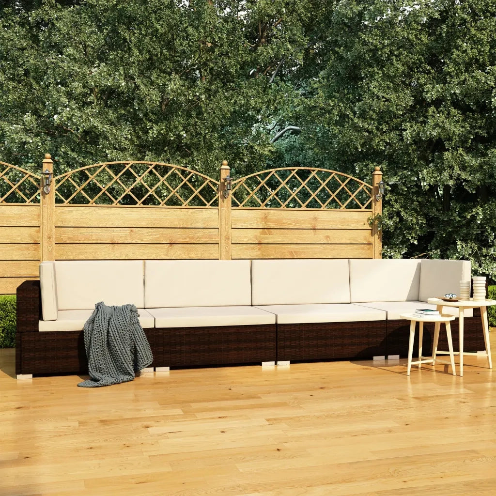 Set Divani da Giardino 4 pz | Set Salotto da Giardino con Cuscini in Polyrattan Marrone