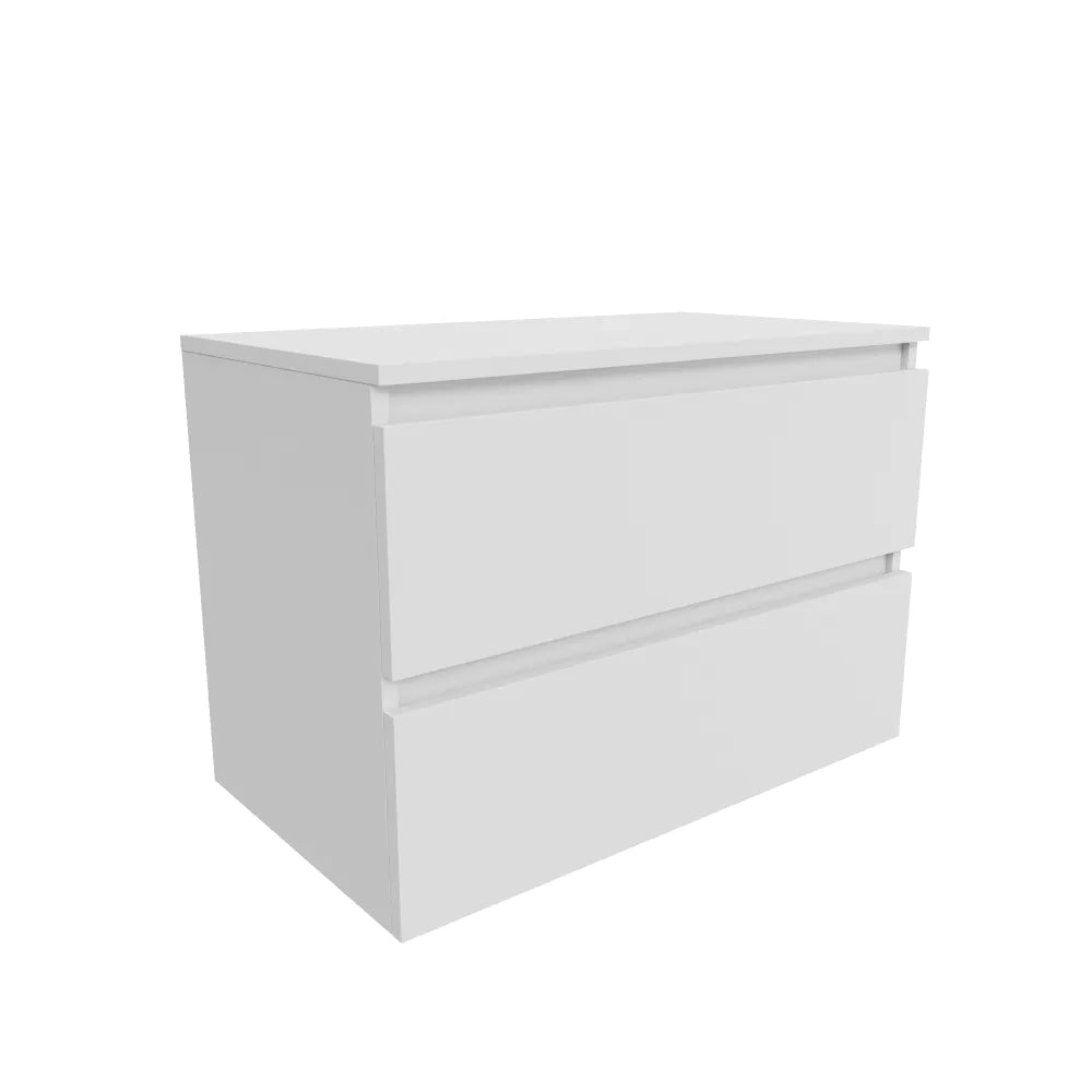 Mobile bagno sospeso 60cm due cassetti bianco opaco con top | Hexa
