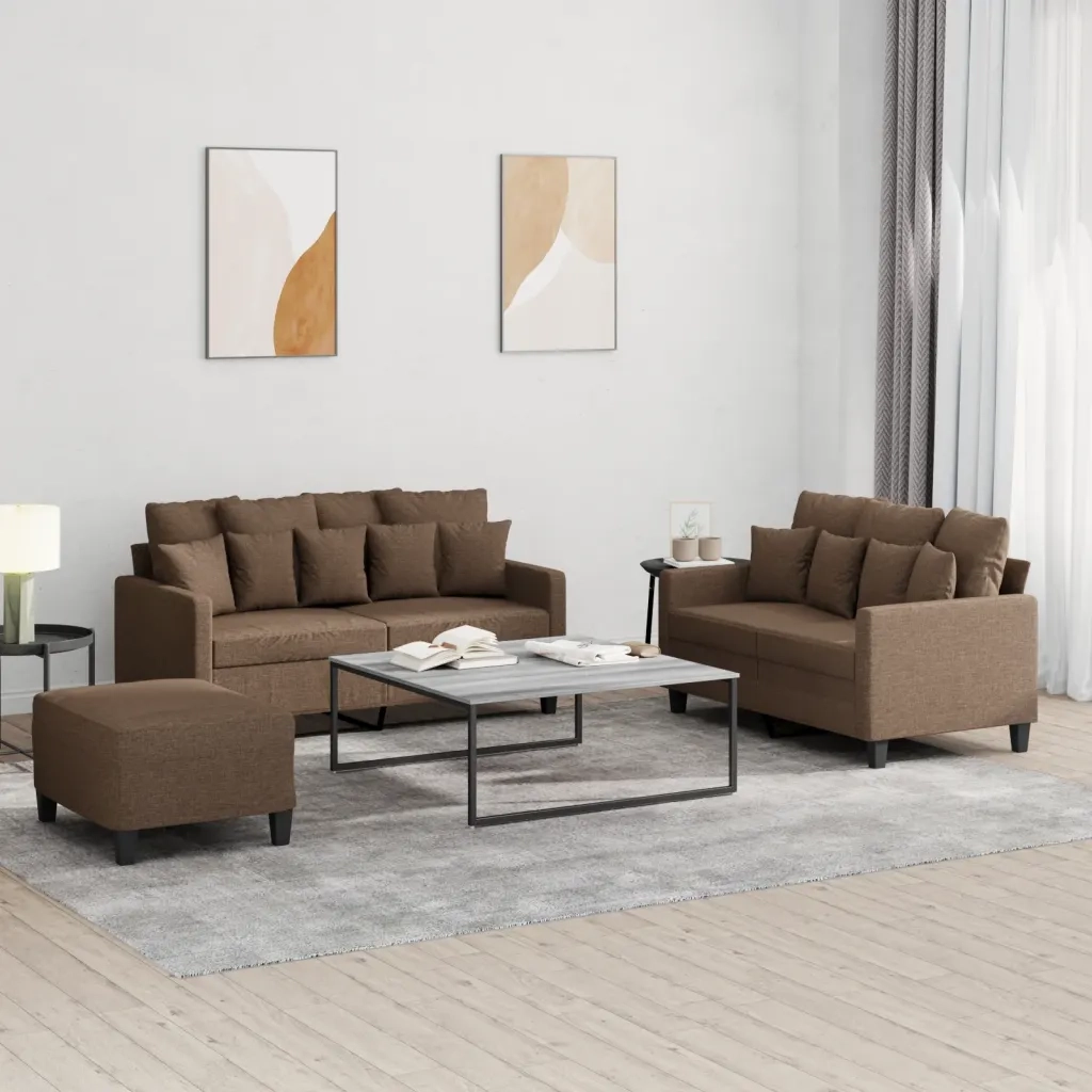 Set di Divani 3 pz con Cuscini Marrone in Tessuto 3201659