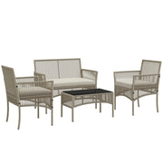 Set da Giardino in Rattan da 4 Pezzi con 2 Poltroncine. Divano e Tavolino da Caff¨¨. Kaki e Nero