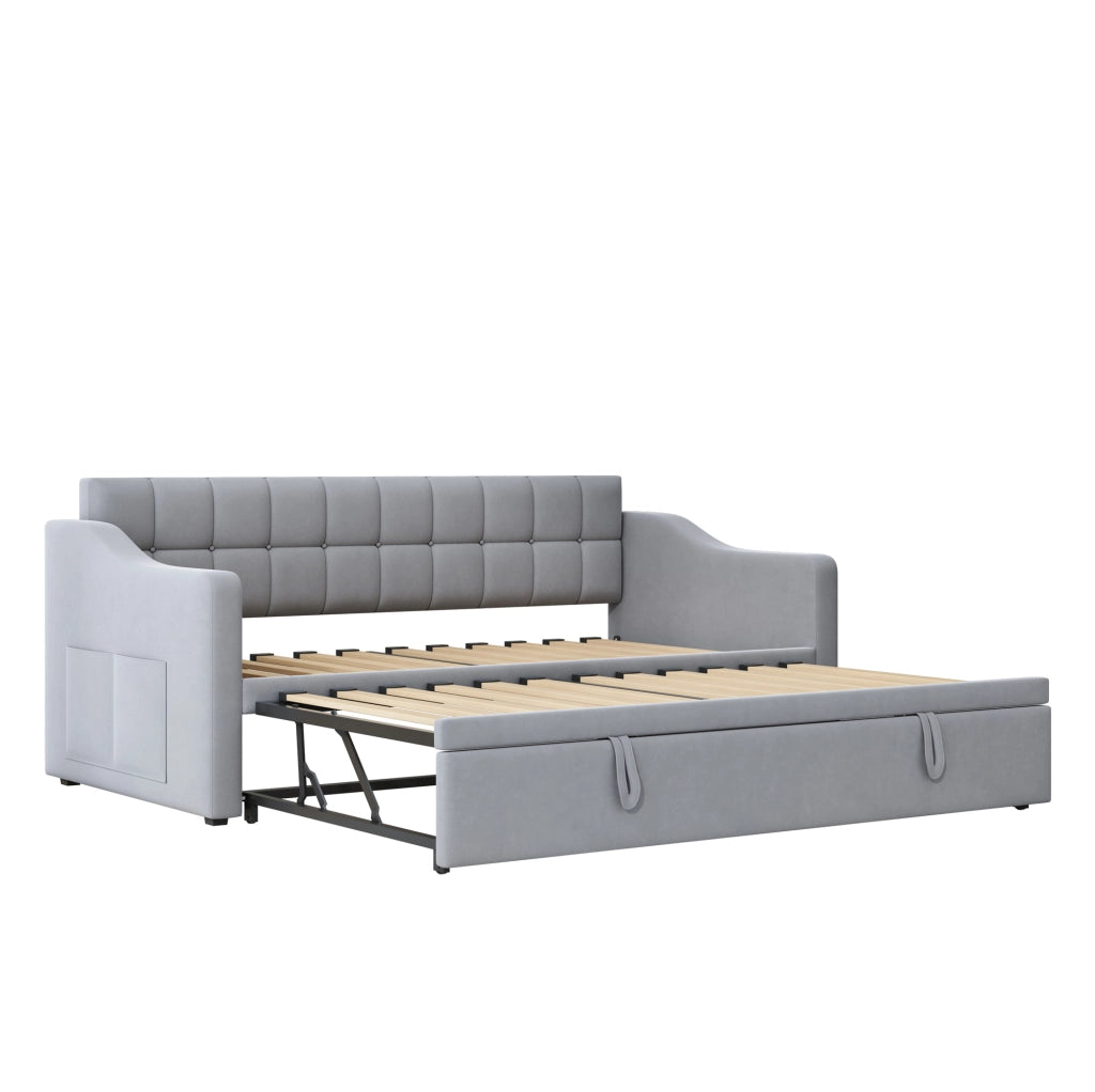 Letto imbottito 90x190 cm estraibile in velluto grigio chiaro