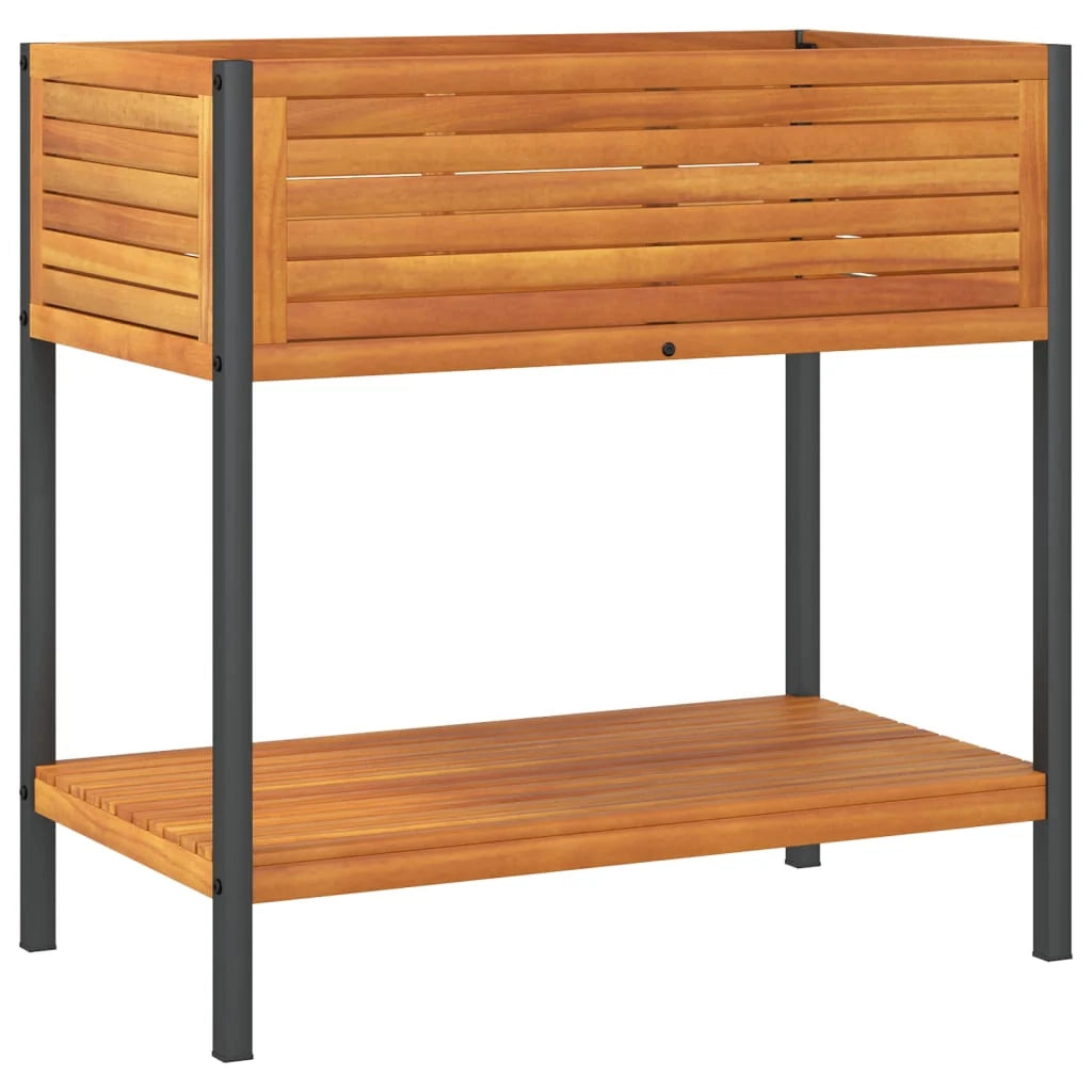 Vassoio per fioriera aiuola rialzata piante fiori terrazza giardino e mensola 80 x 45 x 80 cm legno massello di acacia e acciaio marrone 02_0038619