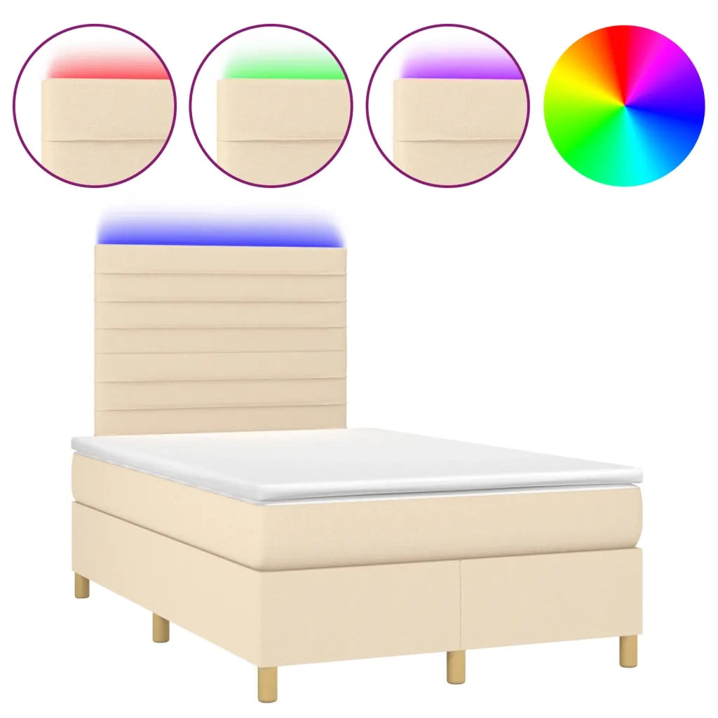 Letto a Molle con Materasso e LED Crema 120x200cm in Tessuto 3135506