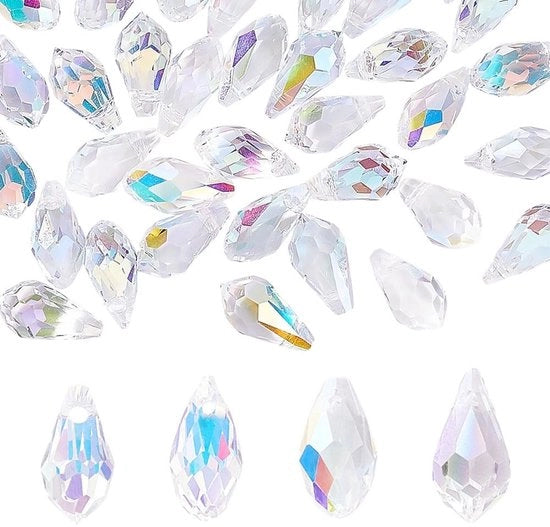 Set di perle facciate in forma di gocce, 48 pezzi, set di perle, appendiabiti decorativi, perle trasparenti AB