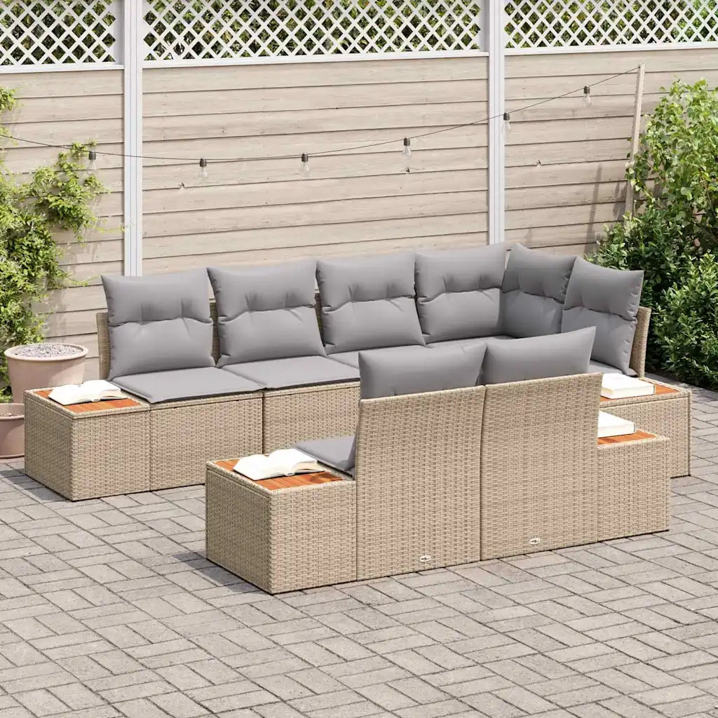 Set Divano da Giardino 7 pcs Beige e Grigio Chiaro Polyrattan 3356775