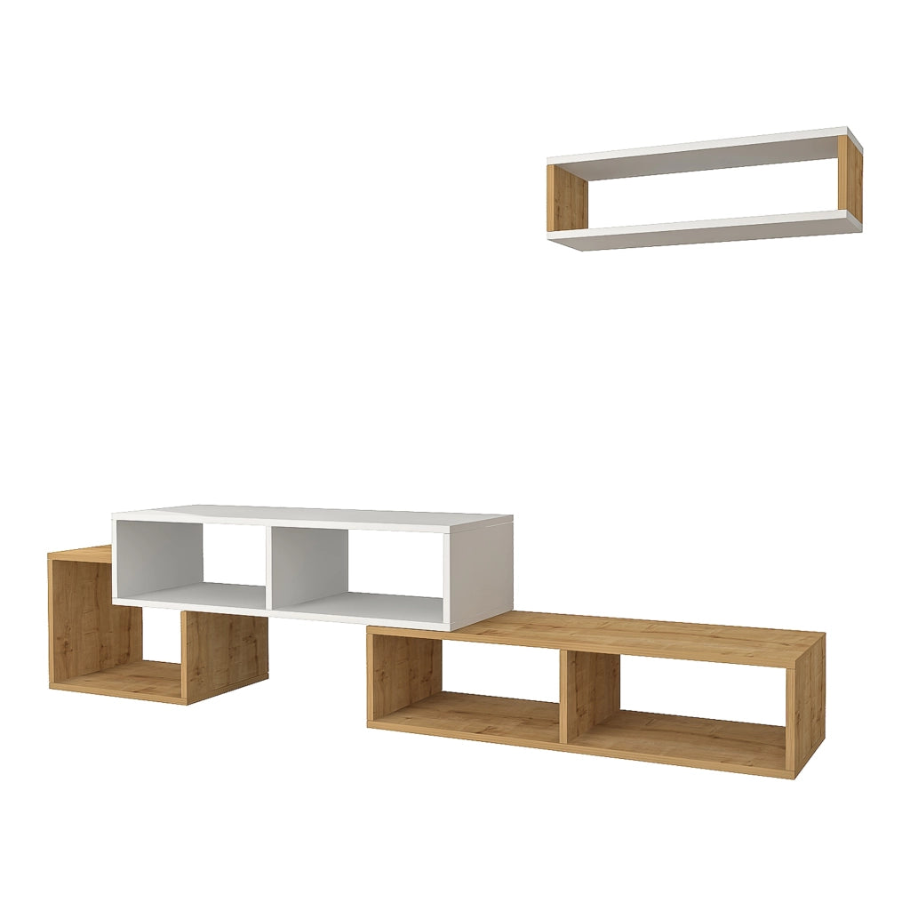 Set Malvik Mobile TV e Mensola da Parete - Bianco / Effetto Rovere Zaffiro [en.casa]