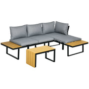 Set da giardino per 3 persone con cuscini ¨C zephmum ¨C telaio in alluminio, effetto legno, grigio scuro e naturale