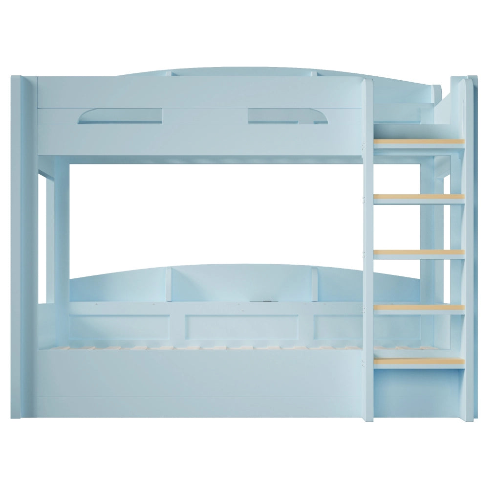 Letto a castello con letto inferiore e presa USB, mensole integrate, colore azzurro chiaro