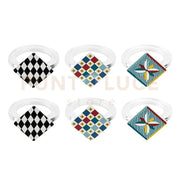 KIT ALLACCIA 6 ANELLI FERMA TOVAGLIOLI ROMBO IN CRISTALLO ACRILICO DECORATO FOULARD