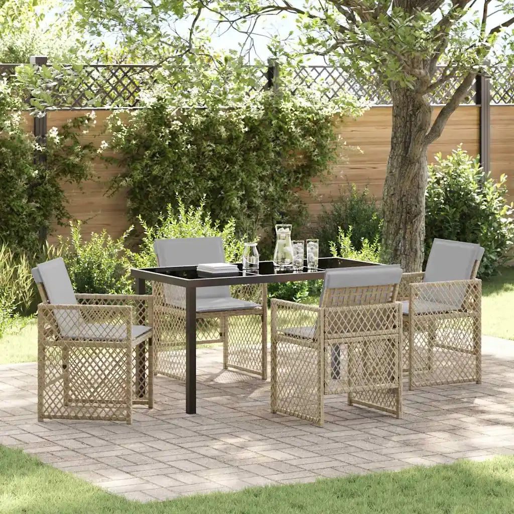Set da Pranzo per Giardino 5 pz | Set Salotto da Giardino Beige polyrattan
