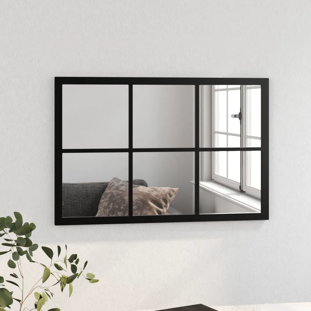 Specchio da Parete-Specchio a Muro-Specchio Decorativo Nero 60x40 cm in Metallo