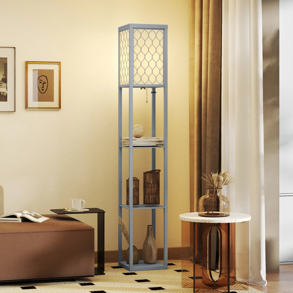 Lampadaire con scaffali 3 livelli ¨C zephmum ¨C grigio e bianco 26x26x160 cm