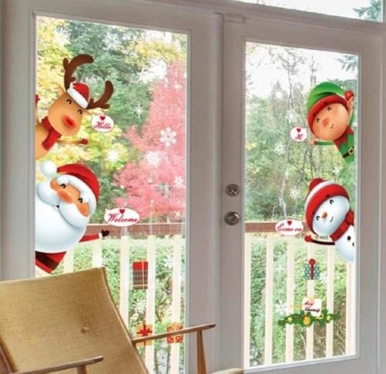 Decorazioni per finestre statiche adesivi rimovibili in vinile di Natale con Babbo Natale, albero di Natale, neve, fiocchi di neve, cervi per DIY murale finestra porta vetrata decorazione adesiva per parete e vetrata.