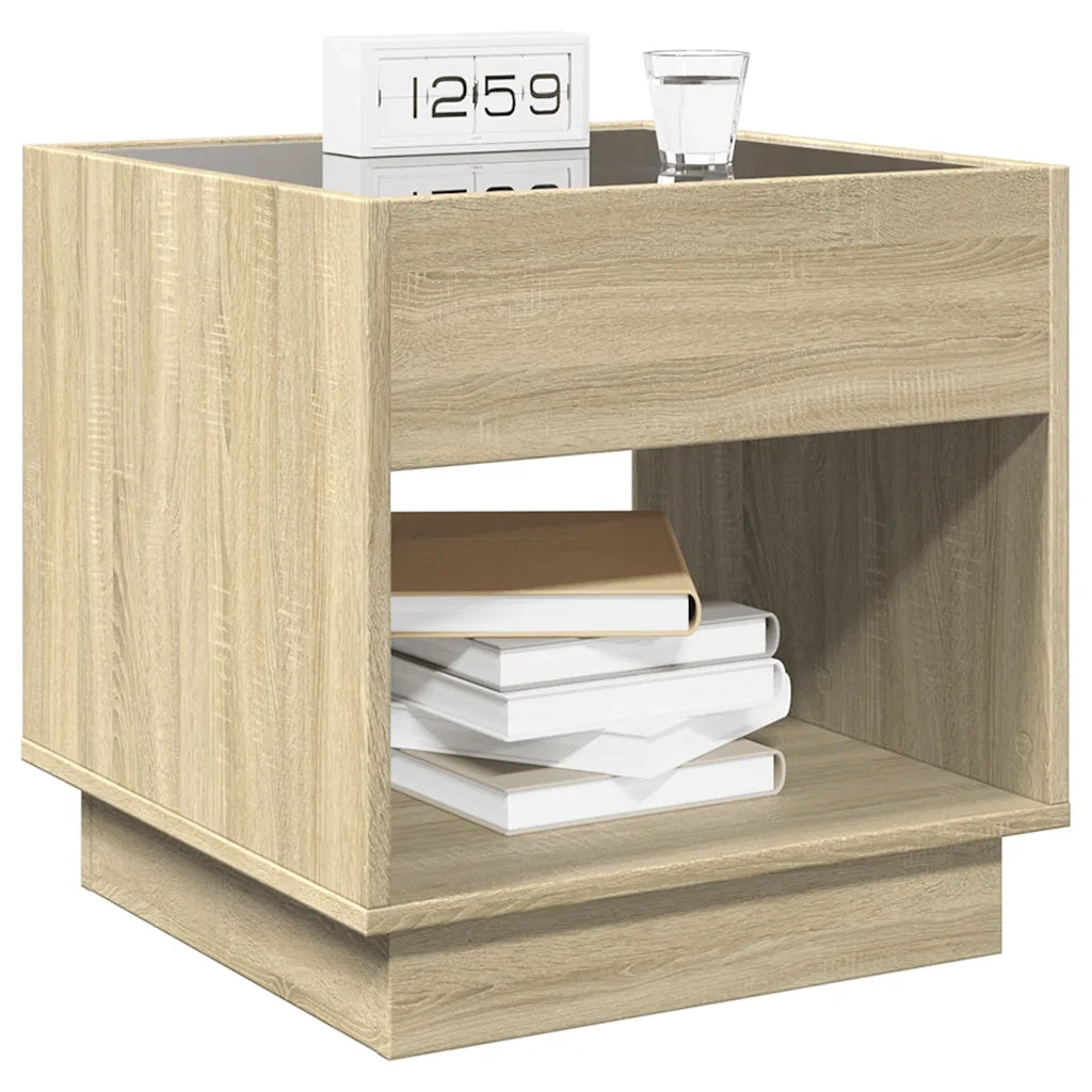 Comodino con LED Infinity-Tavolino da notte Rovere Sonoma 50x50x50 cm 239643