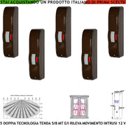 Sensori di Movimento Marrone 5 Doppia Tecnologia Tenda Portata 5 MT Antifurto Rileva Intrusi Vano Finestra Esterno Protetto Ingresso Interno Invia Allarme Aliment. 12 V Assorb. 10 mA Cover ABS IP44
