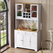 OKWISH Credenza Alta con 5 Ante, 3 Cassetti e Vani Aperti, Ante in Acrilico e Cerniere Ammortizzate, 94.5 x 30 x 175.5 cm