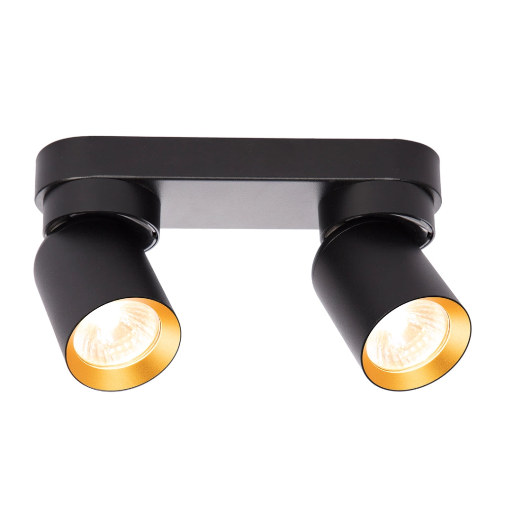 Plafoniera barra nera 2 spot oro orientabili GU10 Milagro