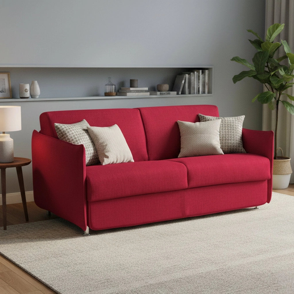 Gravere, Divano Letto 3 Posti Sfoderabile Made in Italy, 200x95 cm Rosso