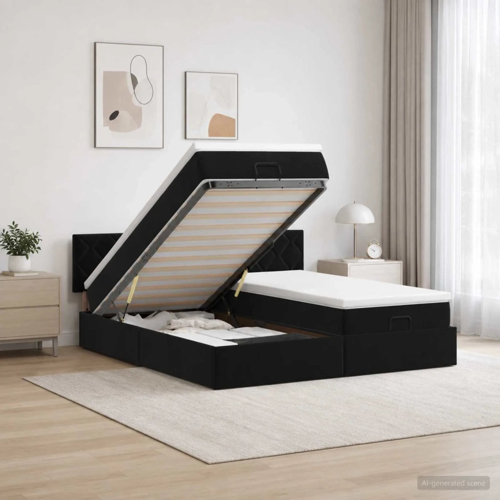 Letto ottomano con materasso con testiera 2 pz Nero Velluto 3456764