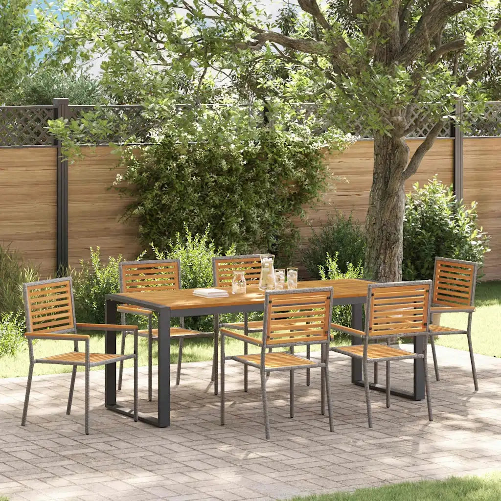 Set da Pranzo per Giardino 7 pcs Grigio e Marrone polyrattan 3365485