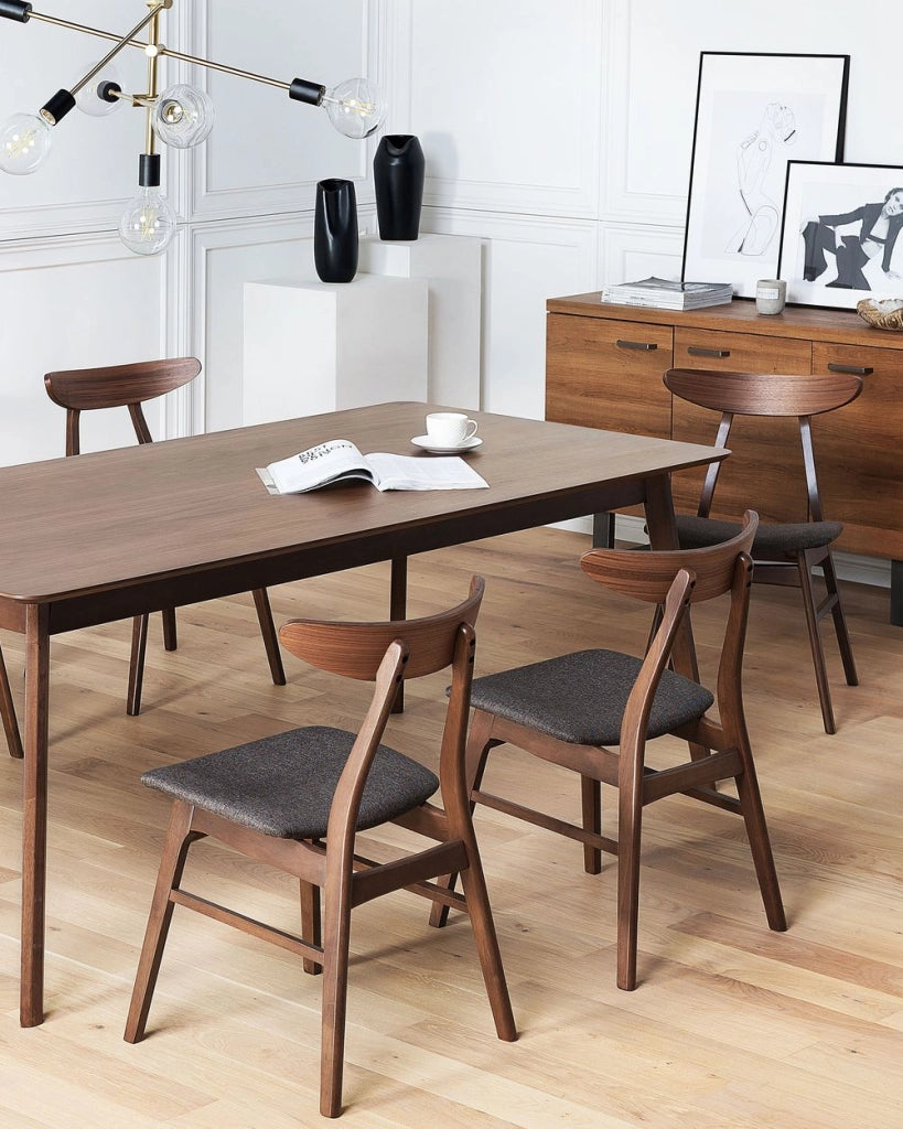 Set di 2 sedie da pranzo in tessuto di poliestere grigio struttura in legno scuro design rustico senza braccioli