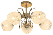 Lampadario Fauna 5 luci E27 ottone vetro Rabalux
