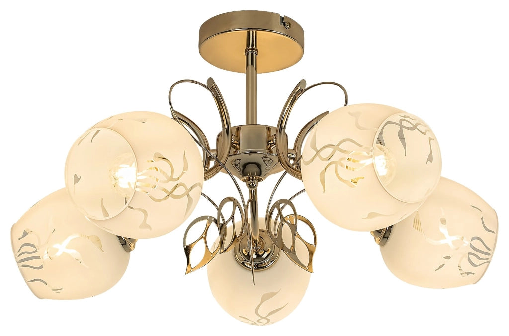 Lampadario Fauna 5 luci E27 ottone vetro Rabalux