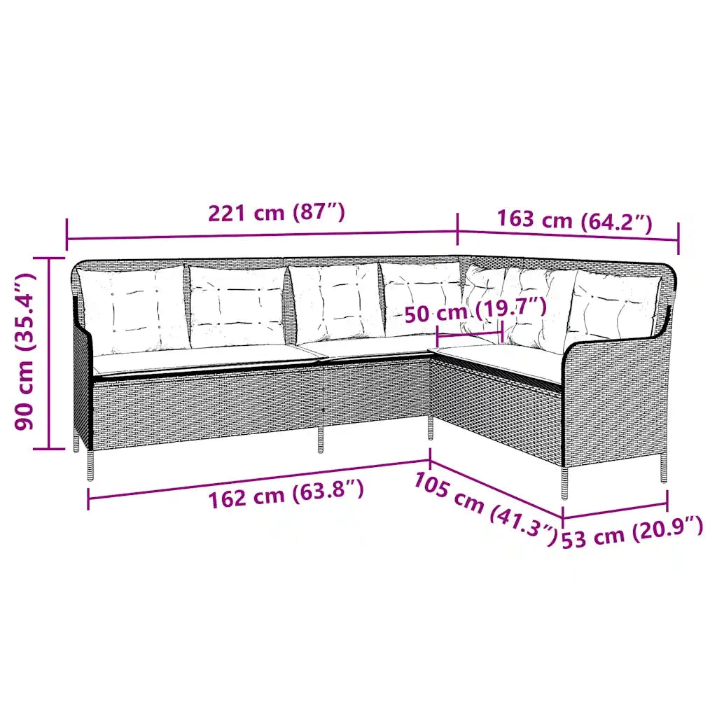 Divano da giardino con Cuscini a forma di L in Polyrattan Nero 369008