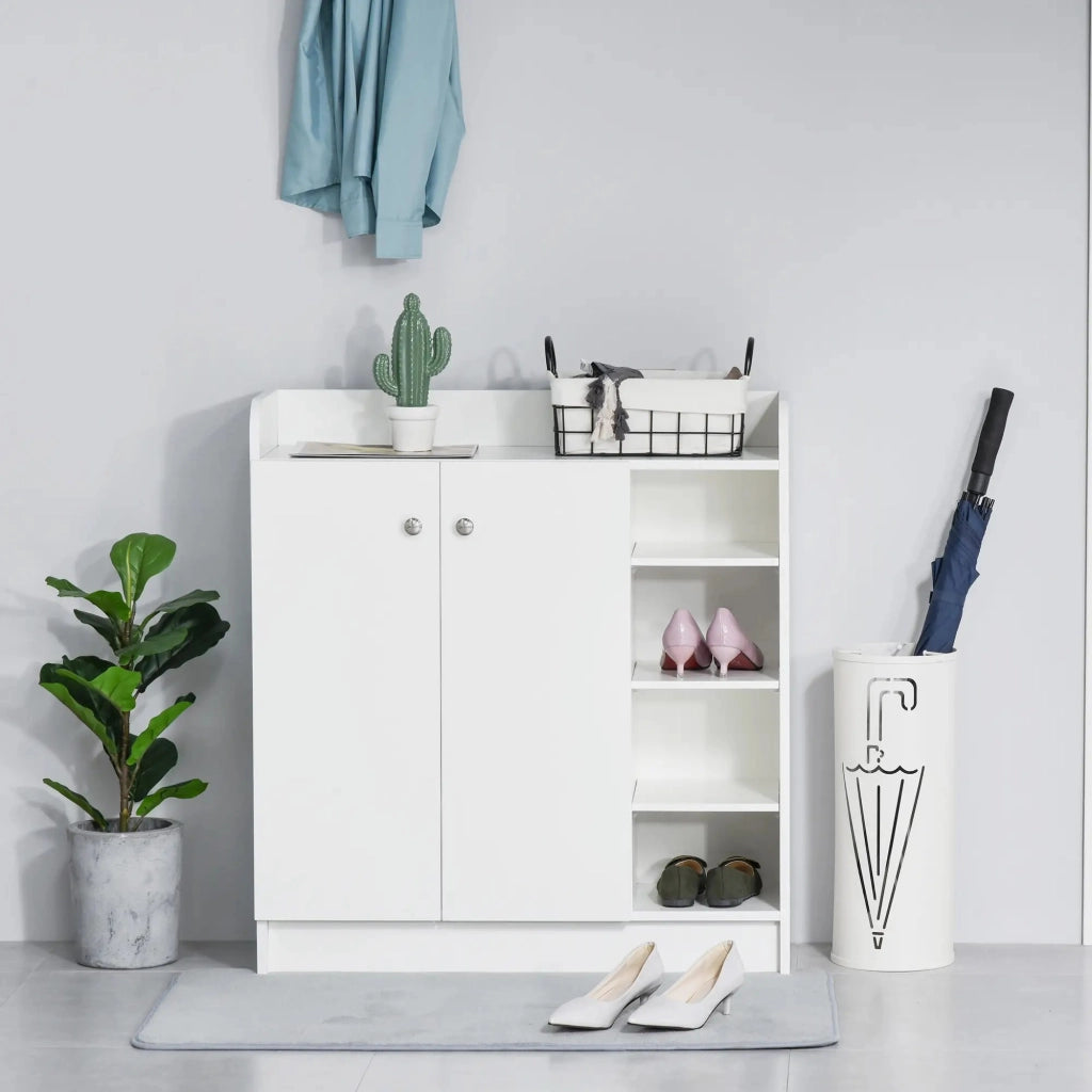 Scarpiera moderna con anta e ripiani aperti, 83x30x90 cm, colore bianco