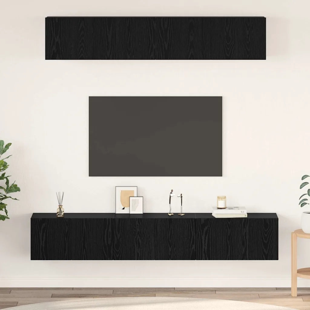 Set mobile TV 5 pz-Set di 5 Credenza per TV Rovere Nero Legno multistrato 235471