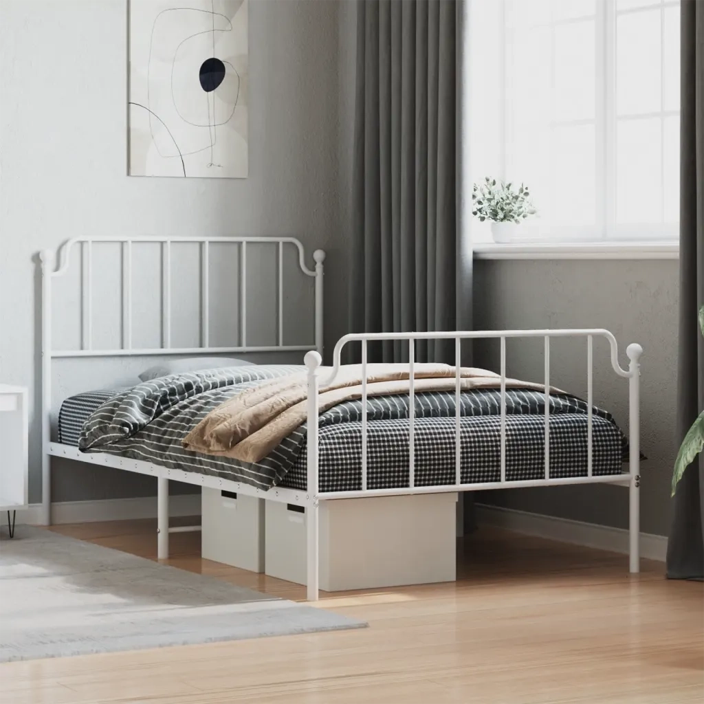 Giroletto con Testiera e Pediera Metallo Bianco 107x203 cm 373950