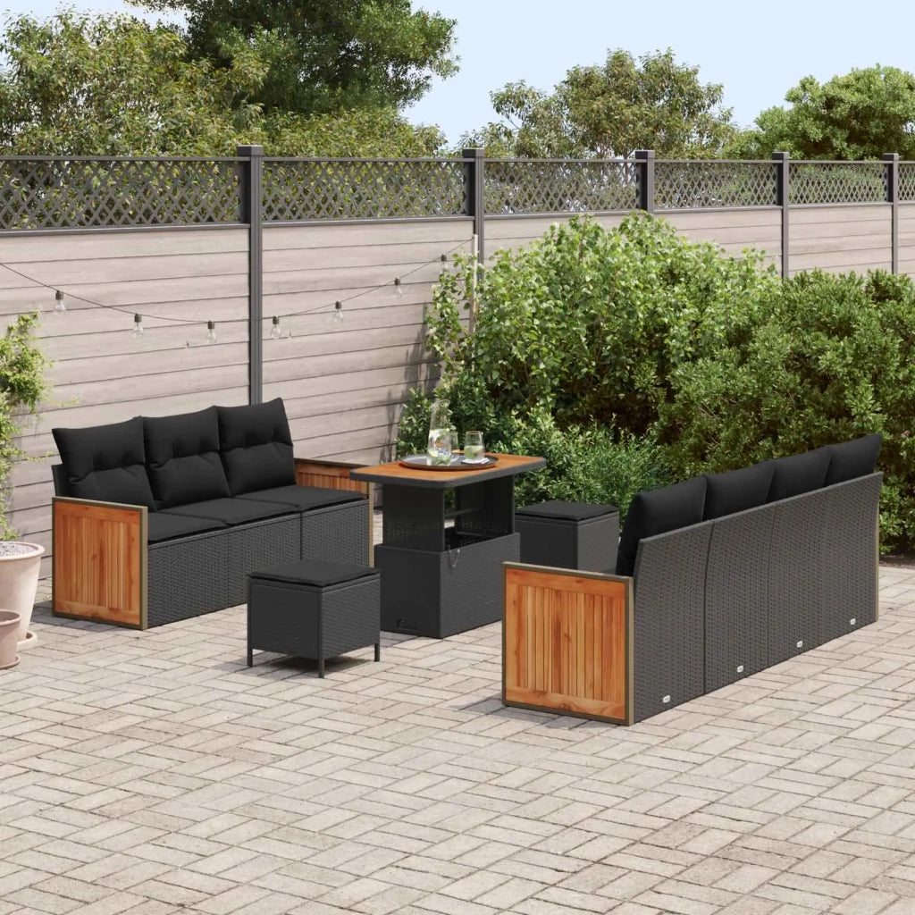 Set Divano da Giardino con cuscino 13 pcs Nero polyrattan