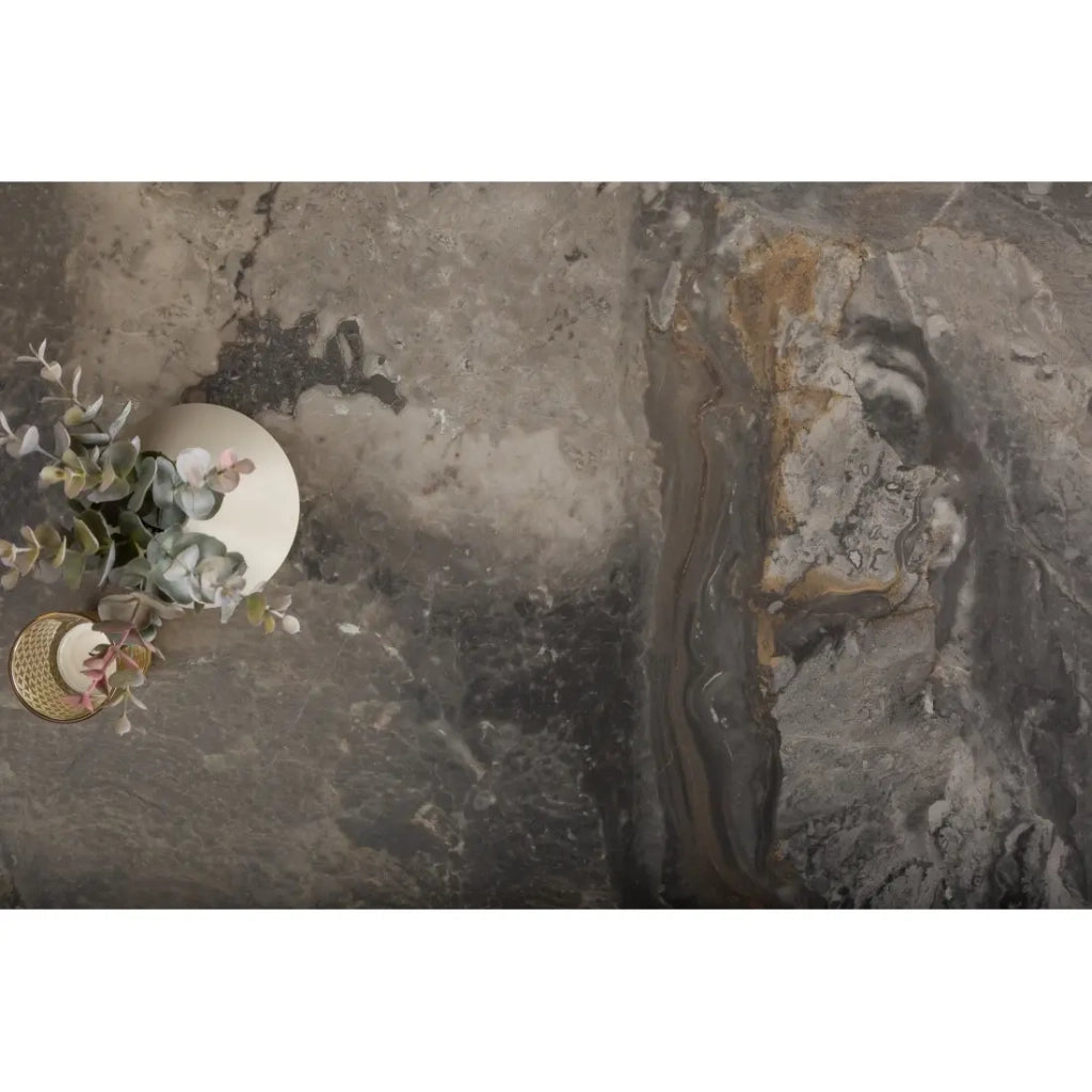 Tavolo da pranzo STELIX 180–220–260 cm – Piano in ceramica effetto marmo e vetro temperato