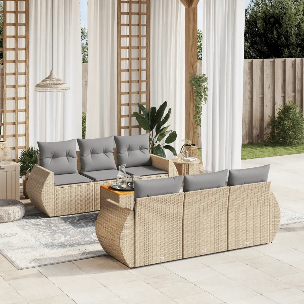 Set Divani da Giardino 7 pz con Cuscini Beige in Polyrattancod mxl 113802