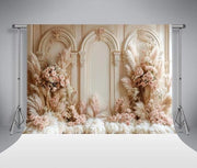 Decorazione di Fondo Boho 2,2 x 1,5 m Retro Palazzo Beige Pampas Erba Boema Fiori di Festa Maternità Fotocall Compleanni.