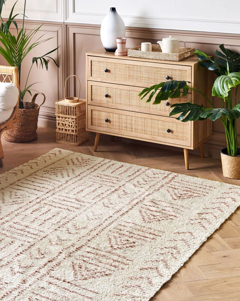 Tappeto in cotone beige 140 x 200 cm motivo geometrico rettangolare soggiorno camera da letto
