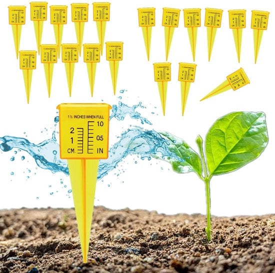 Set di 20 Registratori di Pioggia Decorativi e Robusti - Giallo - Registratori di Pioggia Digitali - Misura le Precipitazioni - Adatto per Giardino