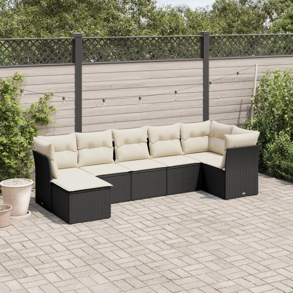 Set Divani da Giardino con Cuscini 7pz Nero Polyrattancod mxl 111278