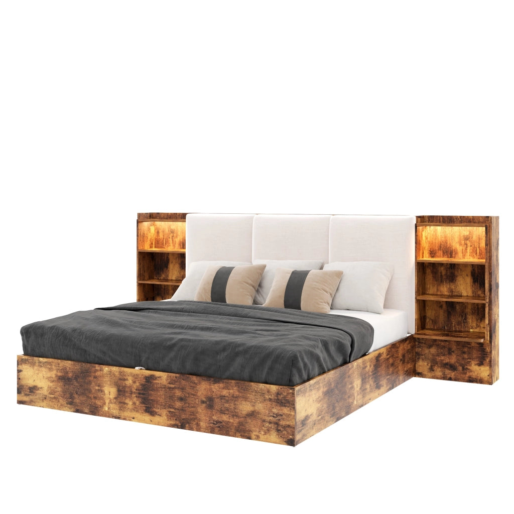 Letto matrimoniale 180x200 cm con vano idraulico; LED e testiera marrone