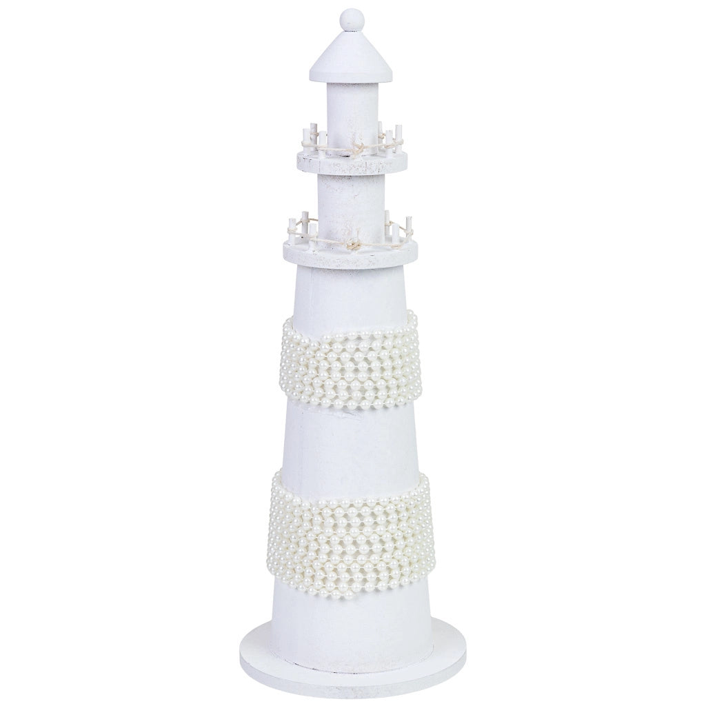 Figura di decorazione faro in legno bianca 14x14x40 cm