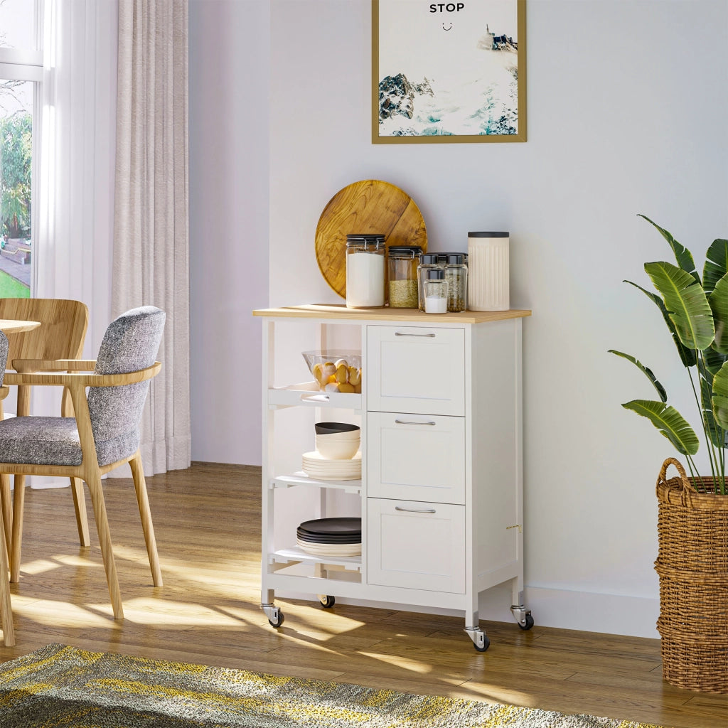 Carrello da cucina con 3 cassetti ¨C Xylo ¨C bianco stile country