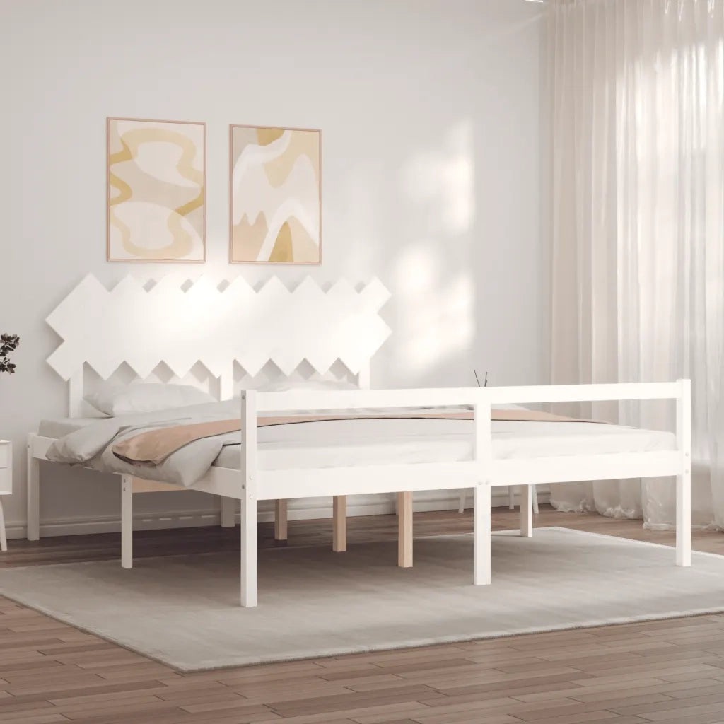 Letto per Anziani con Testiera-Struttura Letto per Anziani Bianco Super King Legno Massello 403075