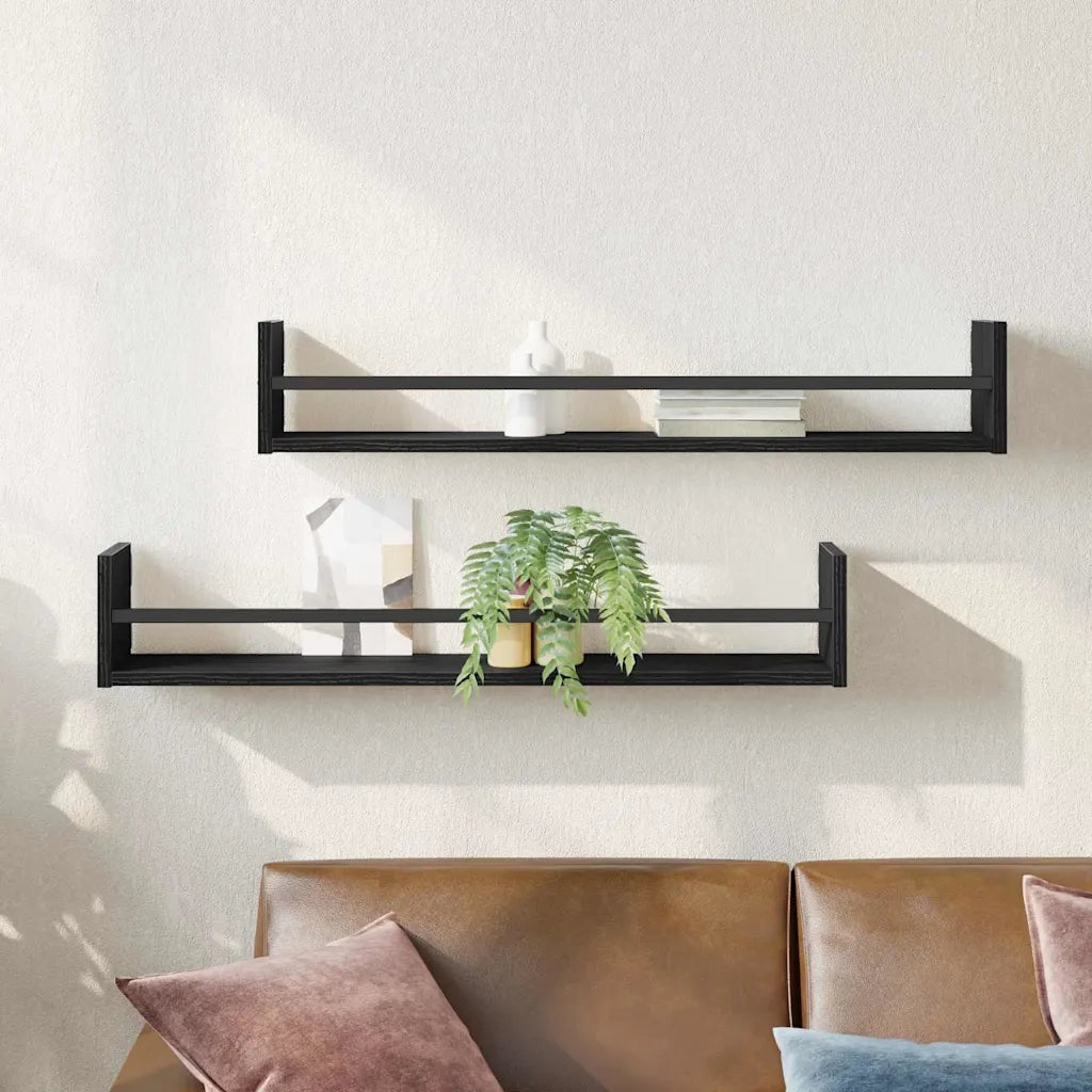 Scaffale da parete 2 pcs Rovere Nero 80 x 16 x 14 cm 869087