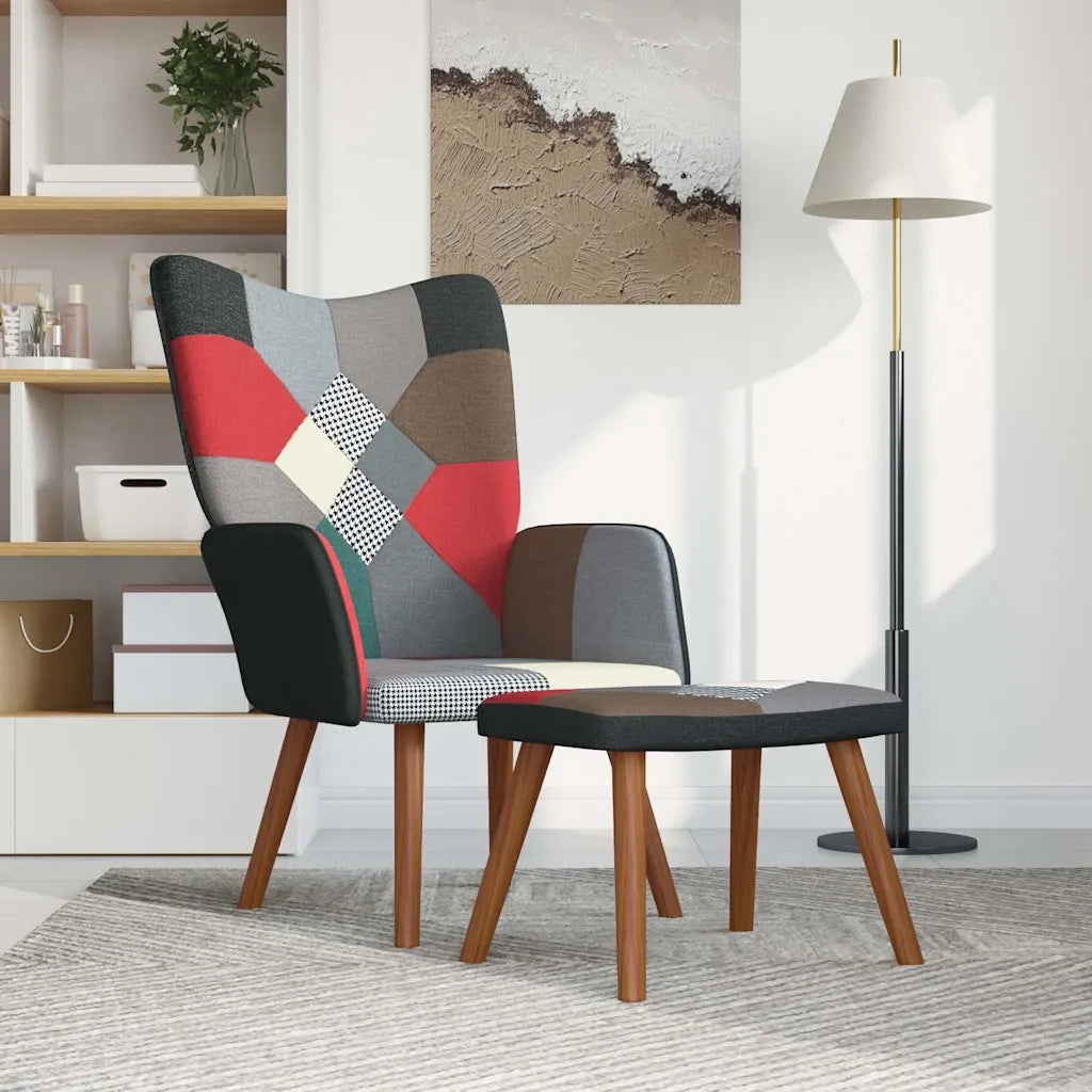 Divano Sedia-Poltrona Relax con Poggiapiedi in Tessuto Patchwork 665064