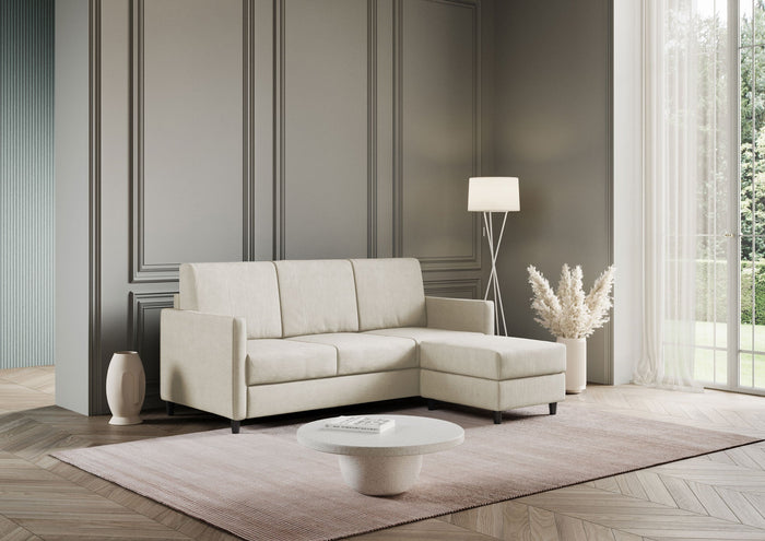 Divano 3 Posti con Pouf 198x155x85 cm Karay in Tessuto Latte