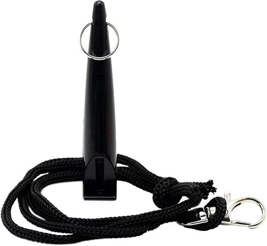 Flauto per cani con cinturino per attivazione e addestramento - lunga portata - buona frequenza per la maggior parte delle razze canine - plastica di grado alimentare (nero)