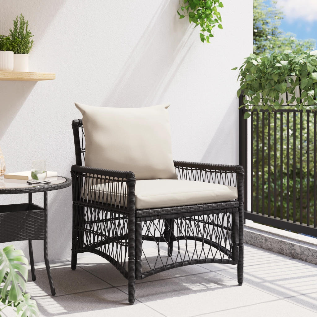 Sedia da giardino con cuscini Nera 60x70x78 cm in Polirattan